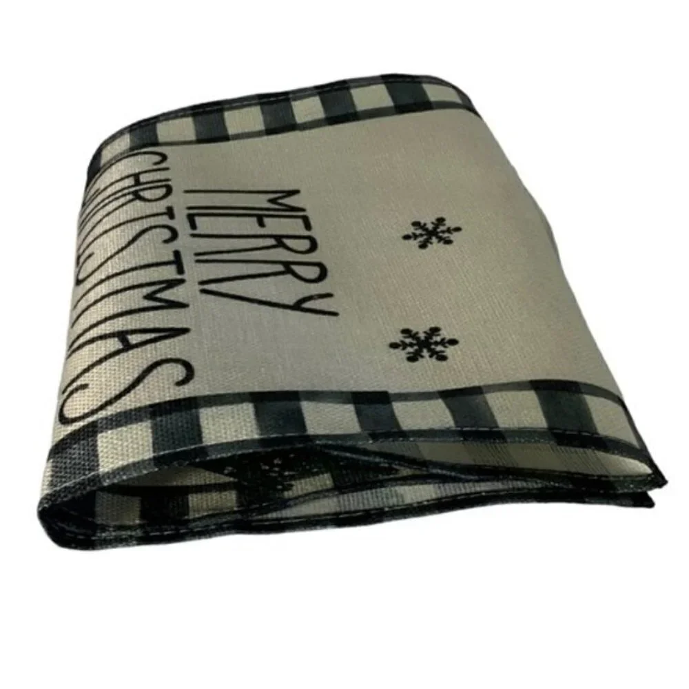 Table Runner Christmas Farmhouse Merry Christmas Buffalo Plaid Check Black White